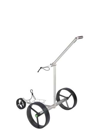 Lithium Elektro Golf Trolley Kolibri lago® K3, Edelbeschichtung in Titan-Optik, schnell-zerlegbar/-klappbar, mit Bergabfahrbremse, Fernbedienung als Option